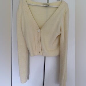 Lulus Winter Warmth Cream Eyelash Knit Fuzzy Cardigan Sweater White - Size M